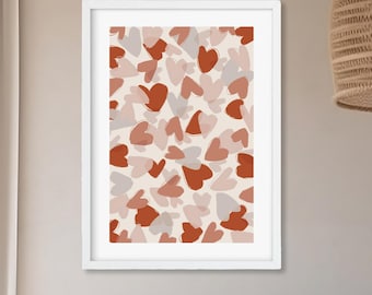 Lámina artística de corazones abstractos: decoración romántica de pared en tonos pastel