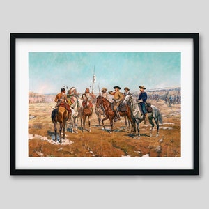 Native Americans and US Soldier Stand Off - Vintage Western Art Print