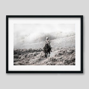 Cowboy on Horseback Ranch Photography Print: Western Landscape Wall Art