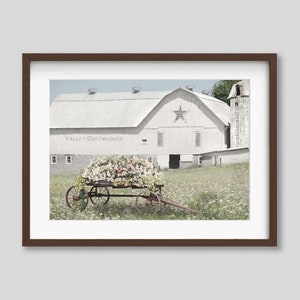 Floral Cart and Barn Western Country Style Wall Art Print, Farmhouse Framed Art Print for Country Kitchen Decor