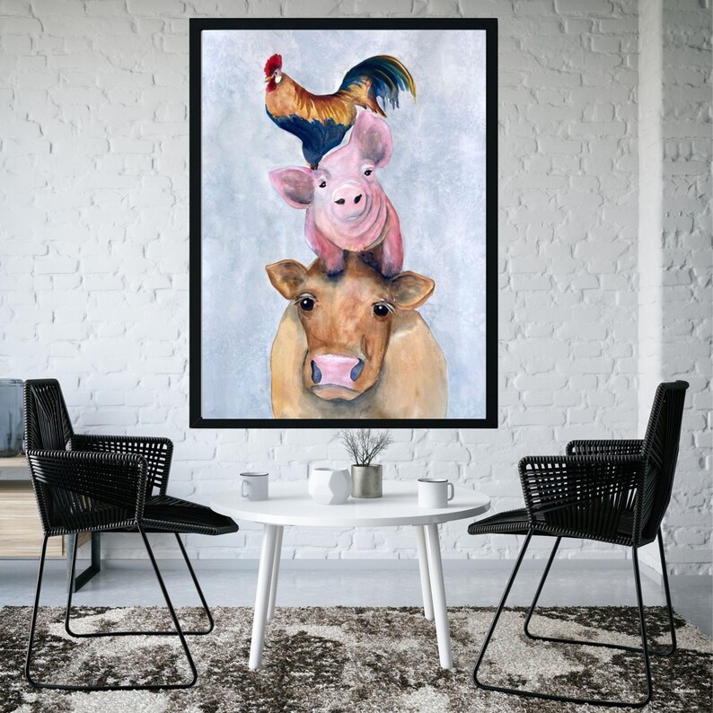 Whimsical Farm Animals Art Print Funny Farm Animals Cow Etsy