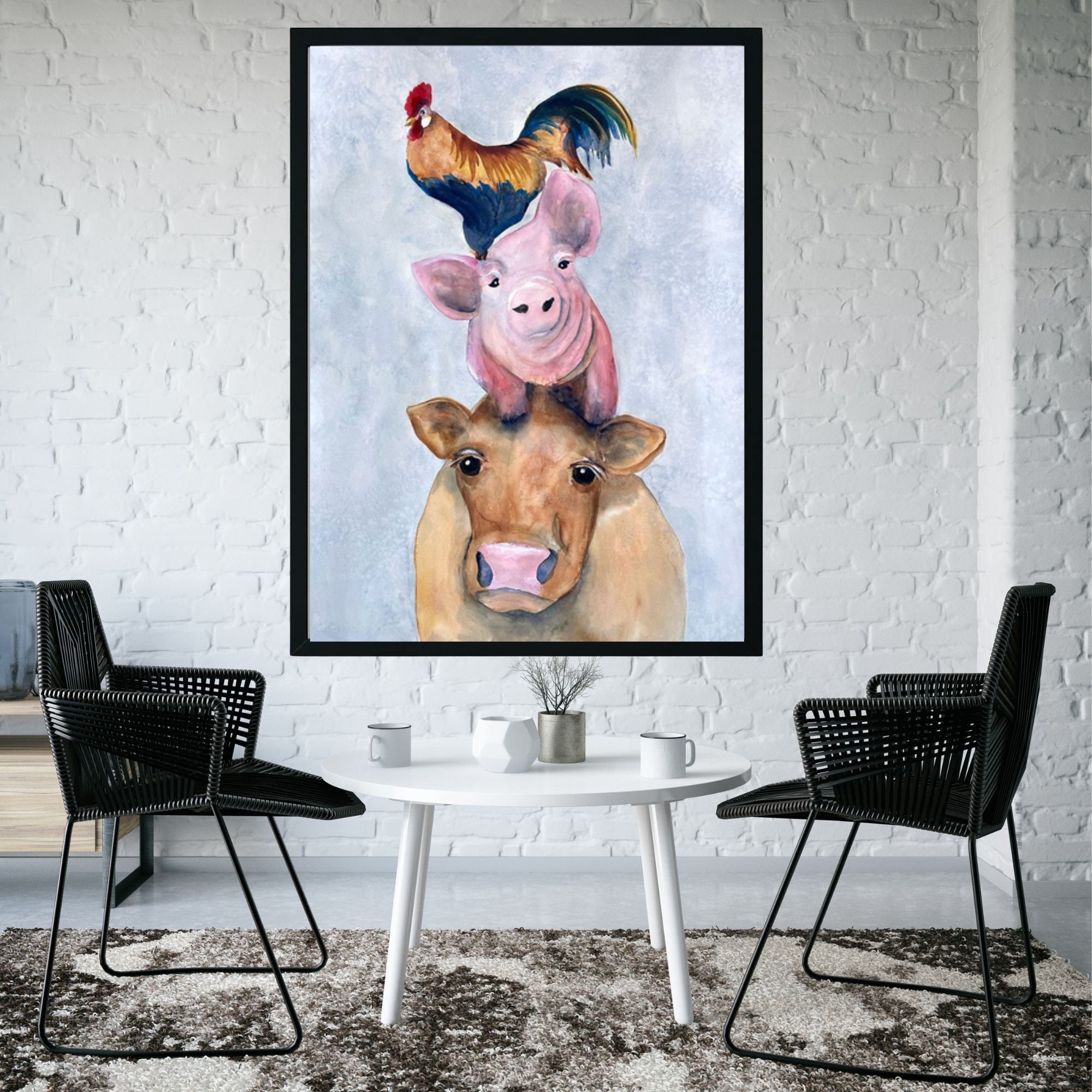 Whimsical Farm Animals Art Print: Country Kitchen Decor - Etsy, image size:2000x2000