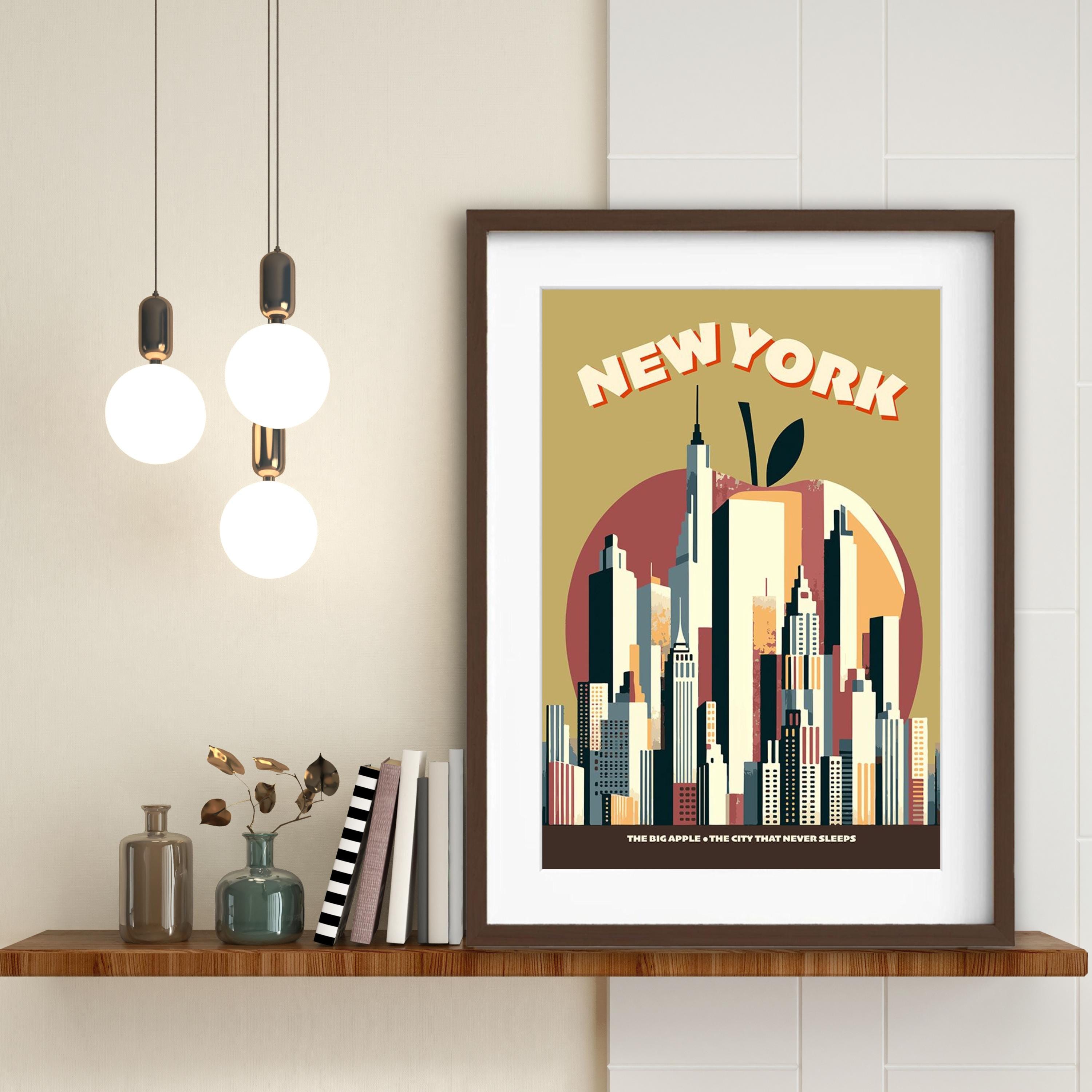 NYC Skyline Poster: Retro Geometric New York City Wall Art - Etsy
