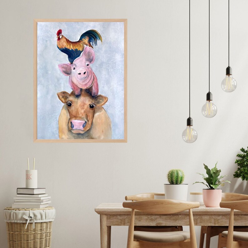 Whimsical Farm Animals Art Print Funny Farm Animals Cow Etsy