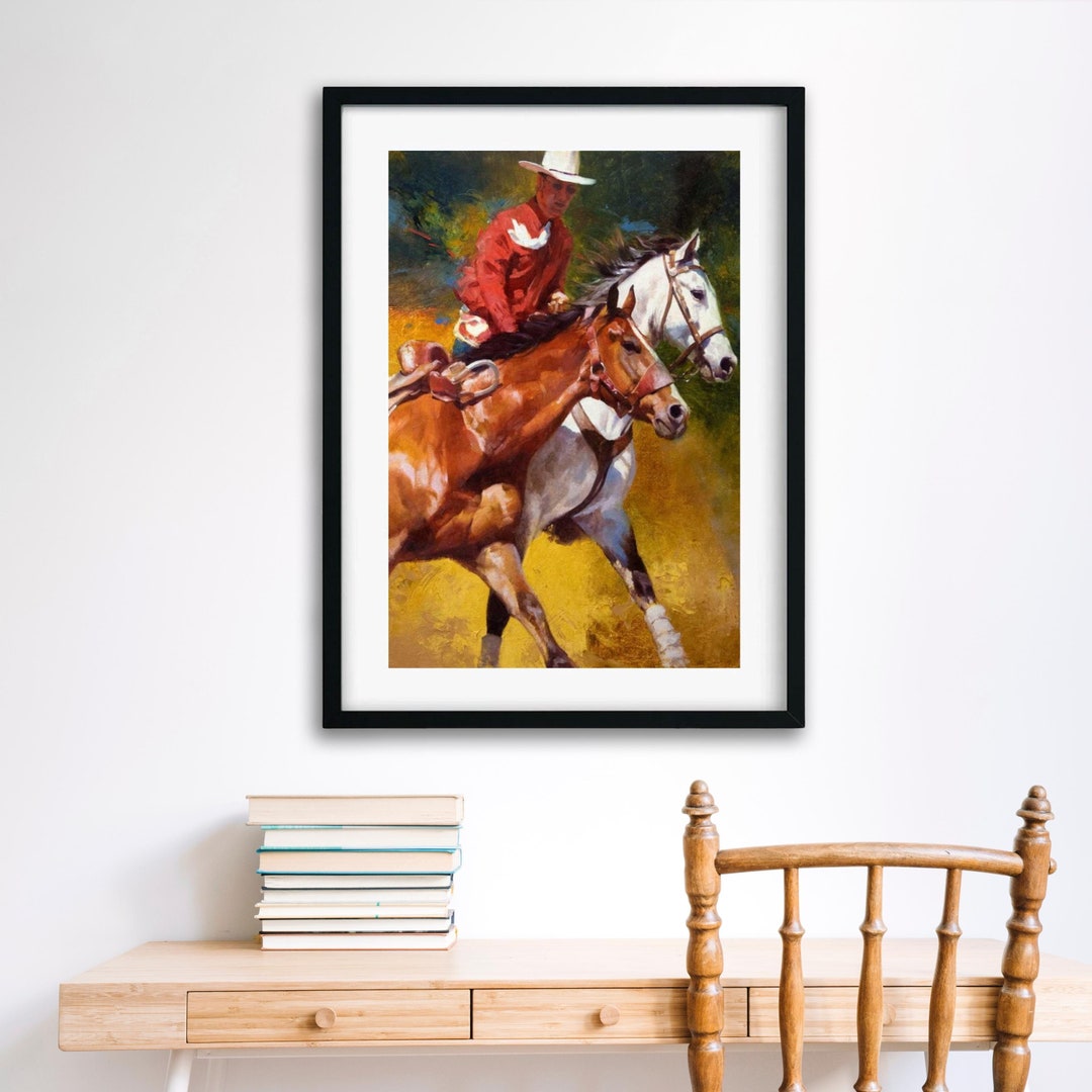 Cowboy Bronc Rider Art Print: Vibrant Western Rodeo Ranch Decor - Etsy