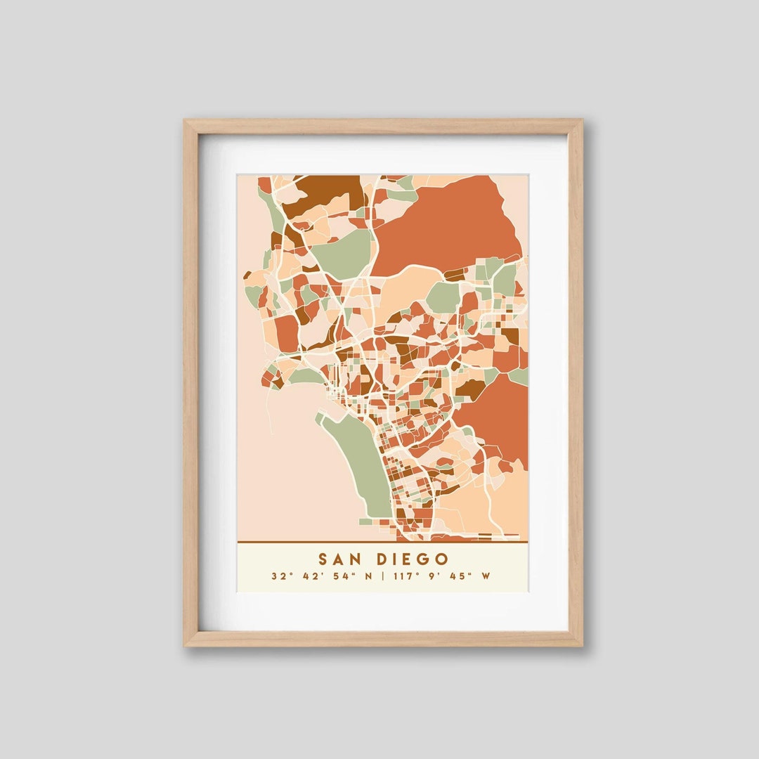 San Diego City Map Print: Earth Tones USA Wall Art - Etsy