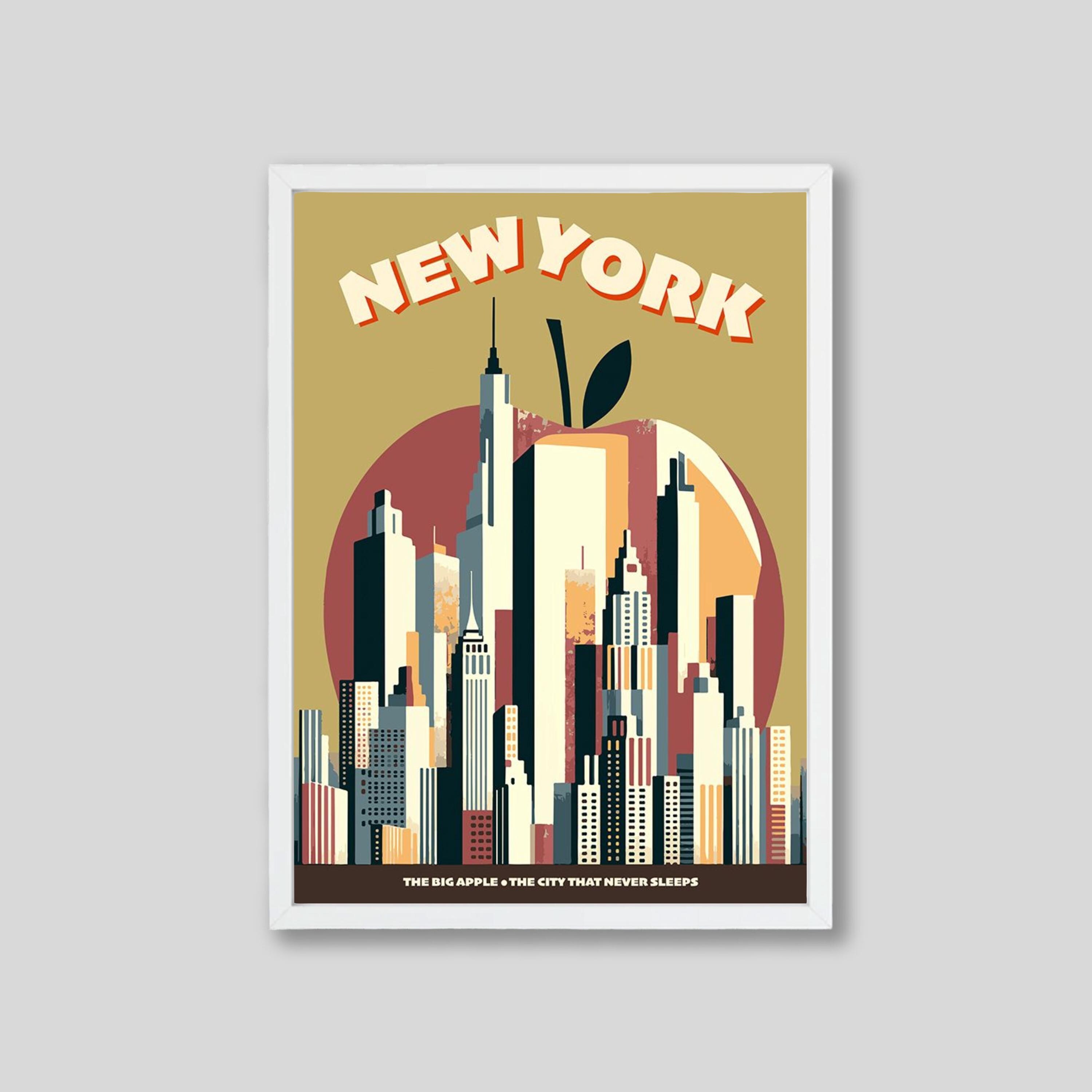 NYC Skyline Poster: Retro Geometric New York City Wall Art - Etsy