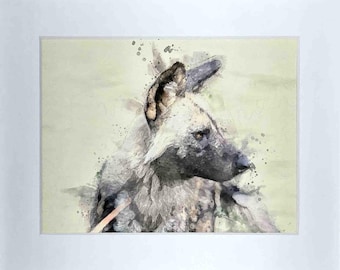 Abstract African Wild Dog Watercolor Art (10x8)