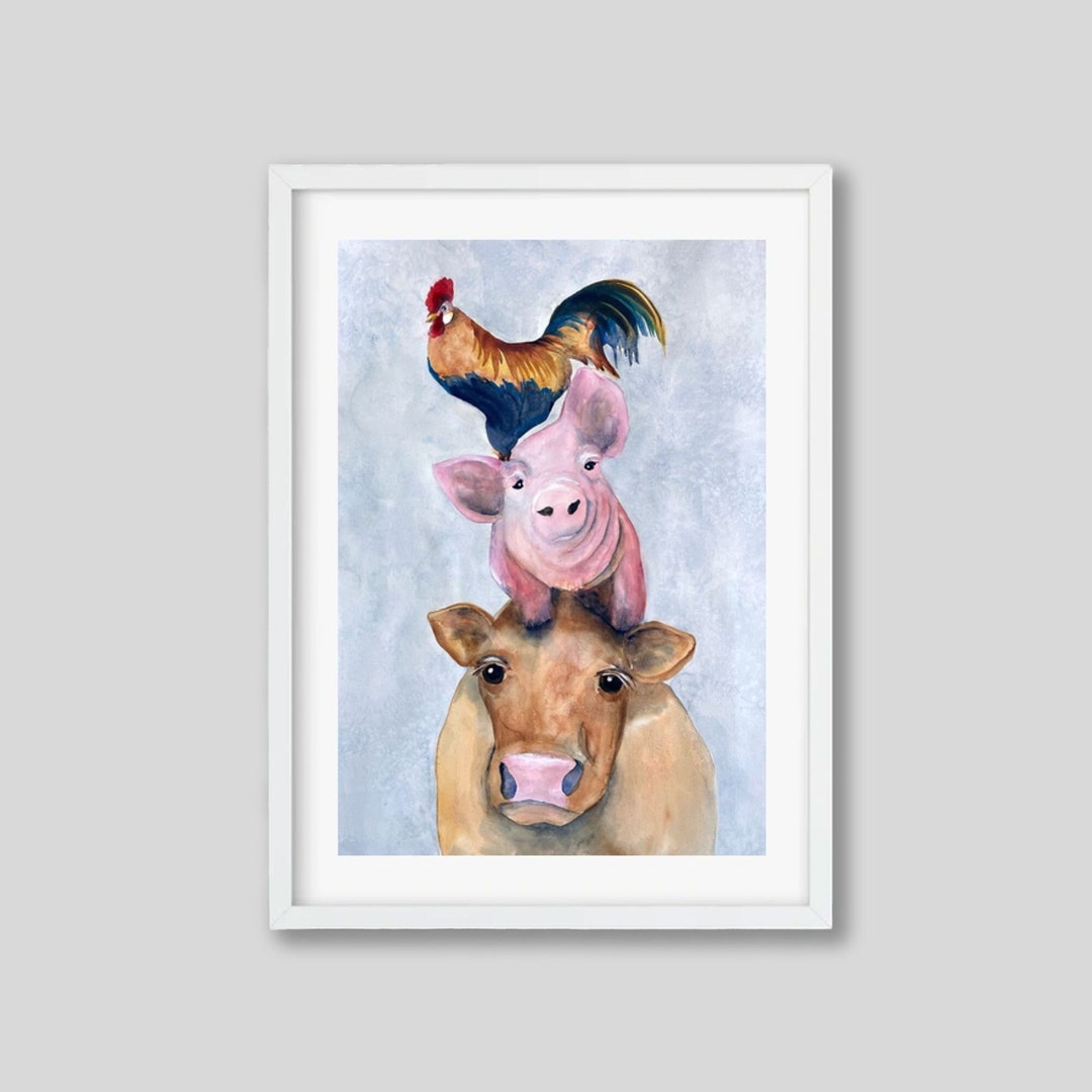 Whimsical Farm Animals Art Print Funny Farm Animals Cow Etsy