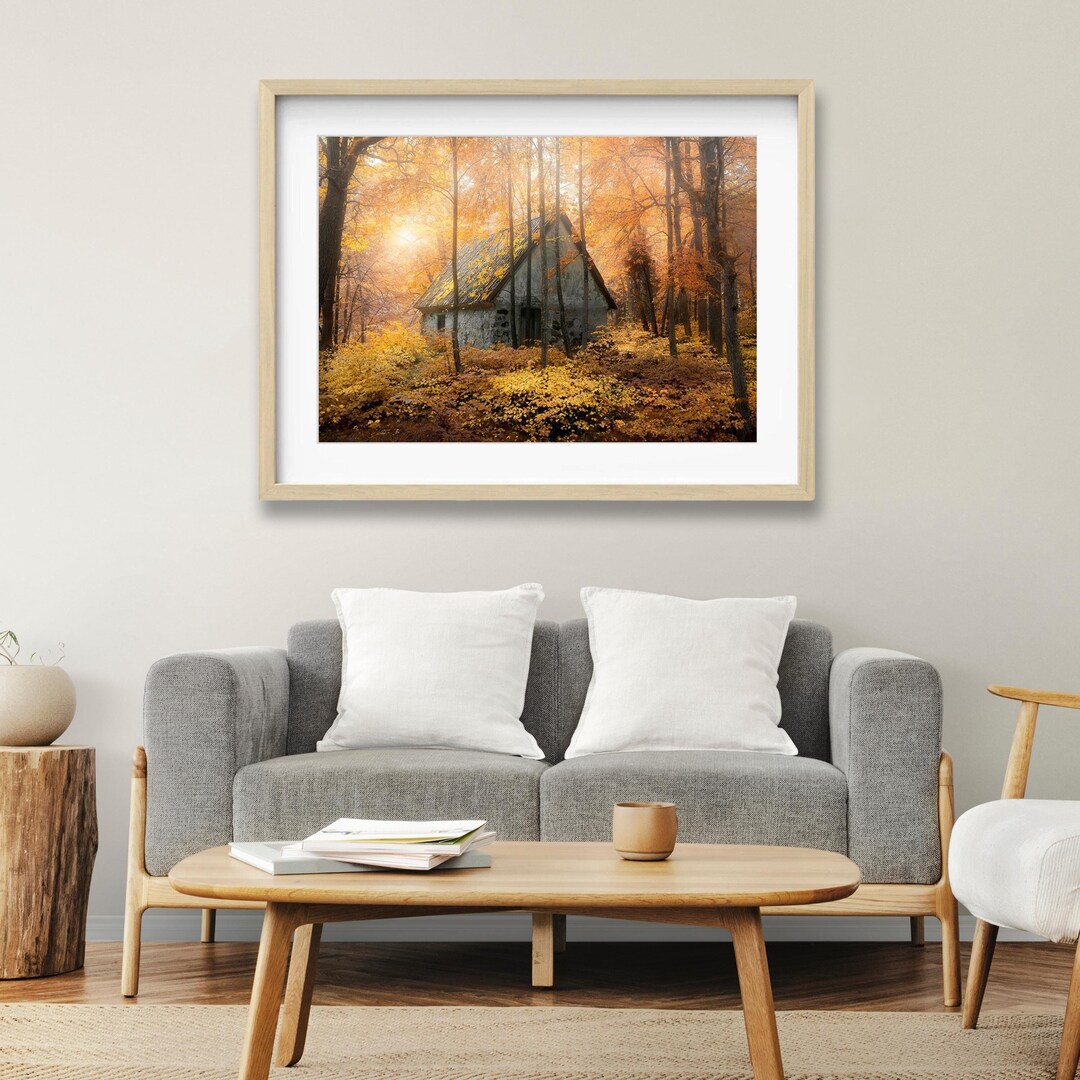 Rustic Large Print Autumn Forest Print: Rustic House in Golden Fall Landscape - Etsy