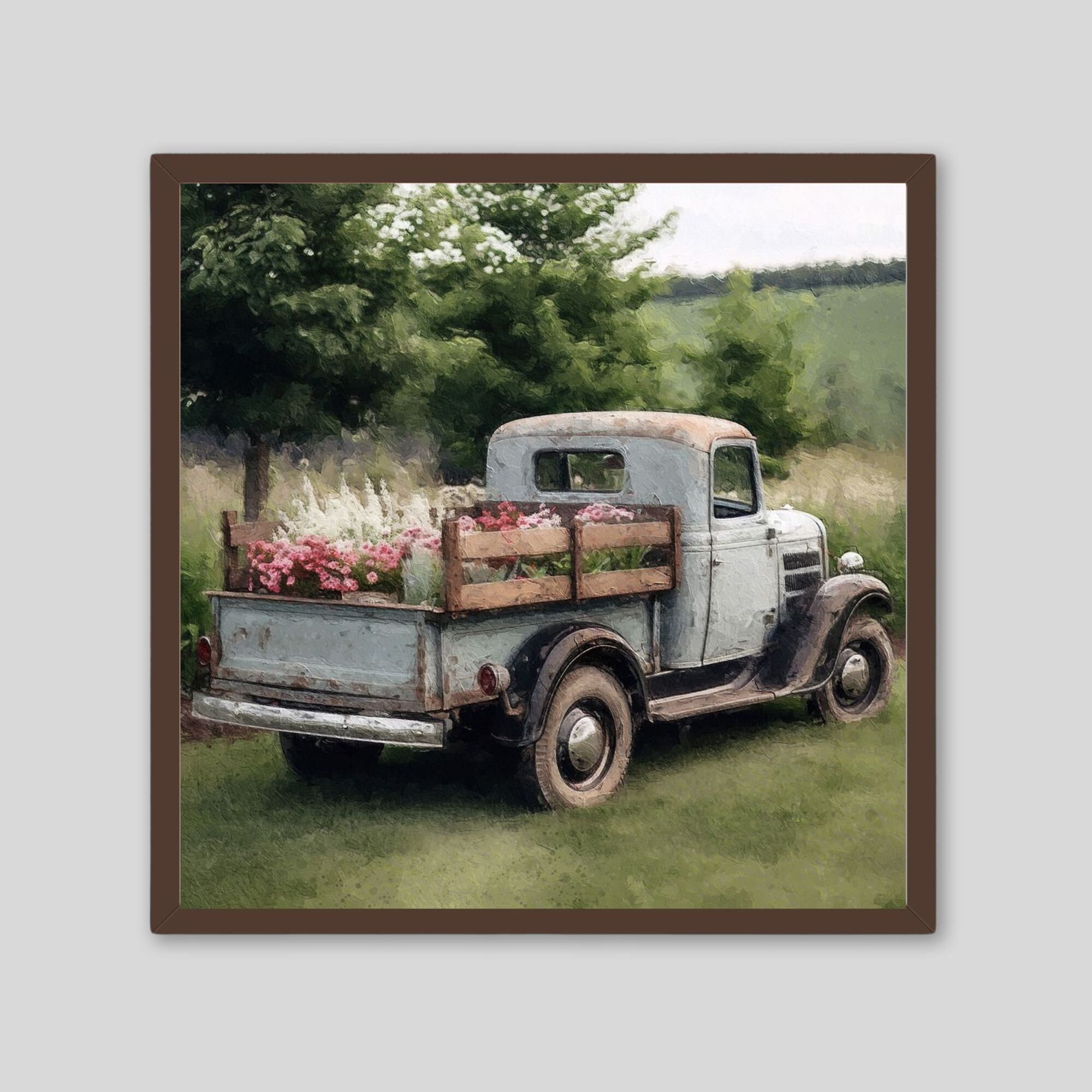 ☆ TRUCK FURNITURE 草花染色　アートフレーム Rustic Flower Truck Art Print: Farmhouse Country Decor - Etsy