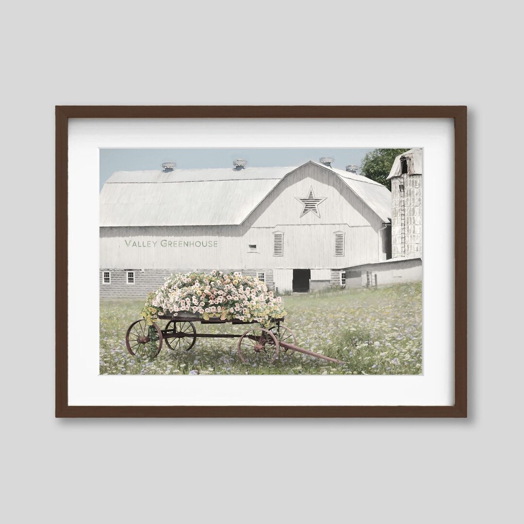 Floral Cart & Barn Art Print: Western Farmhouse Kitchen Decor - Etsy