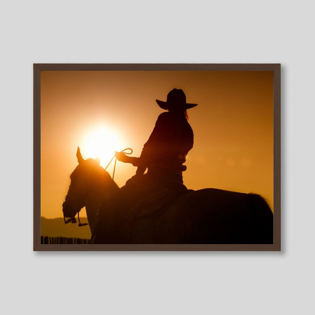 Sunset Cowboy Art Print, Horse and Cowboy Framed Art, Western Home