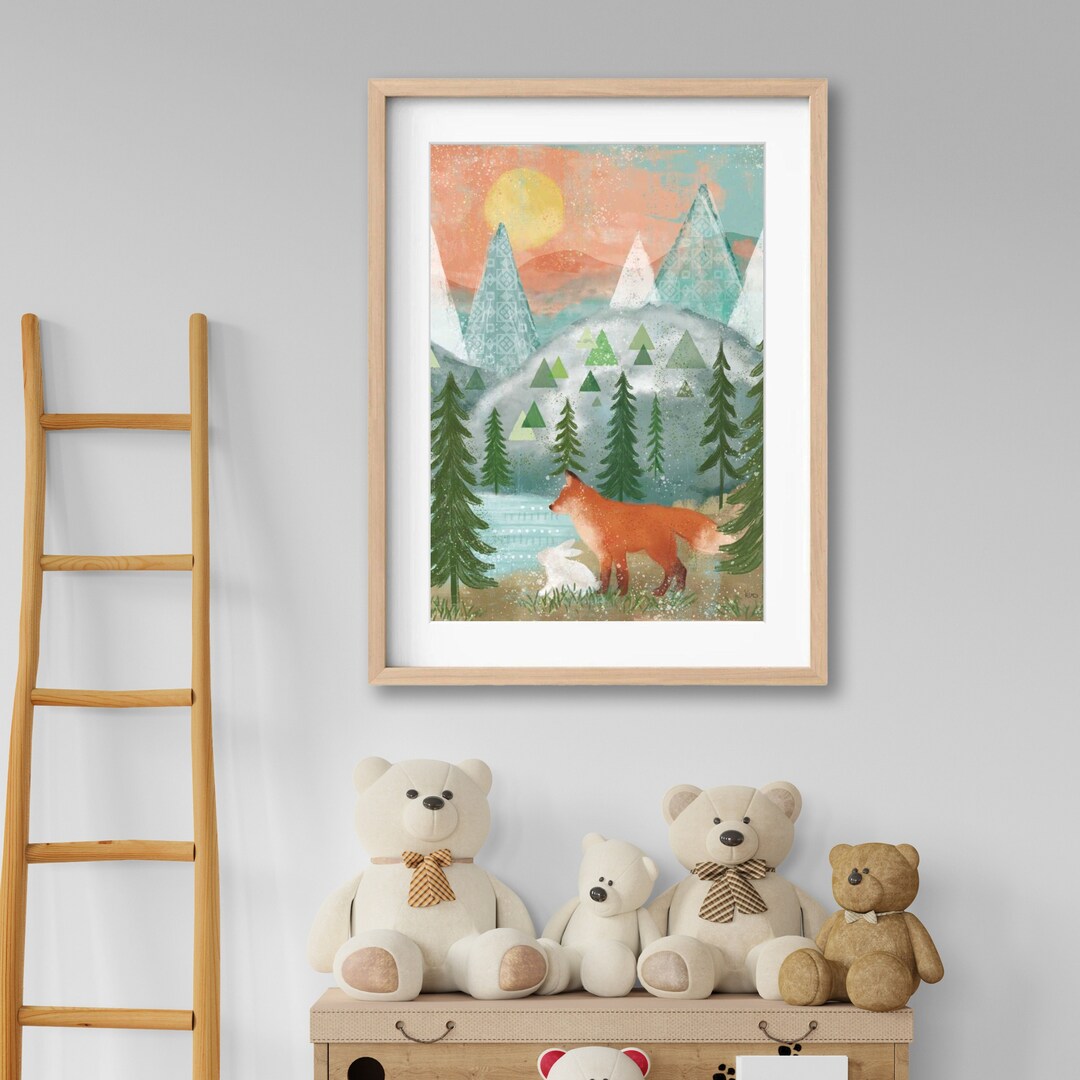 Fox Rabbit Art Fox and Rabbit Nursery Art Print: Southwestern Forest Animal ...