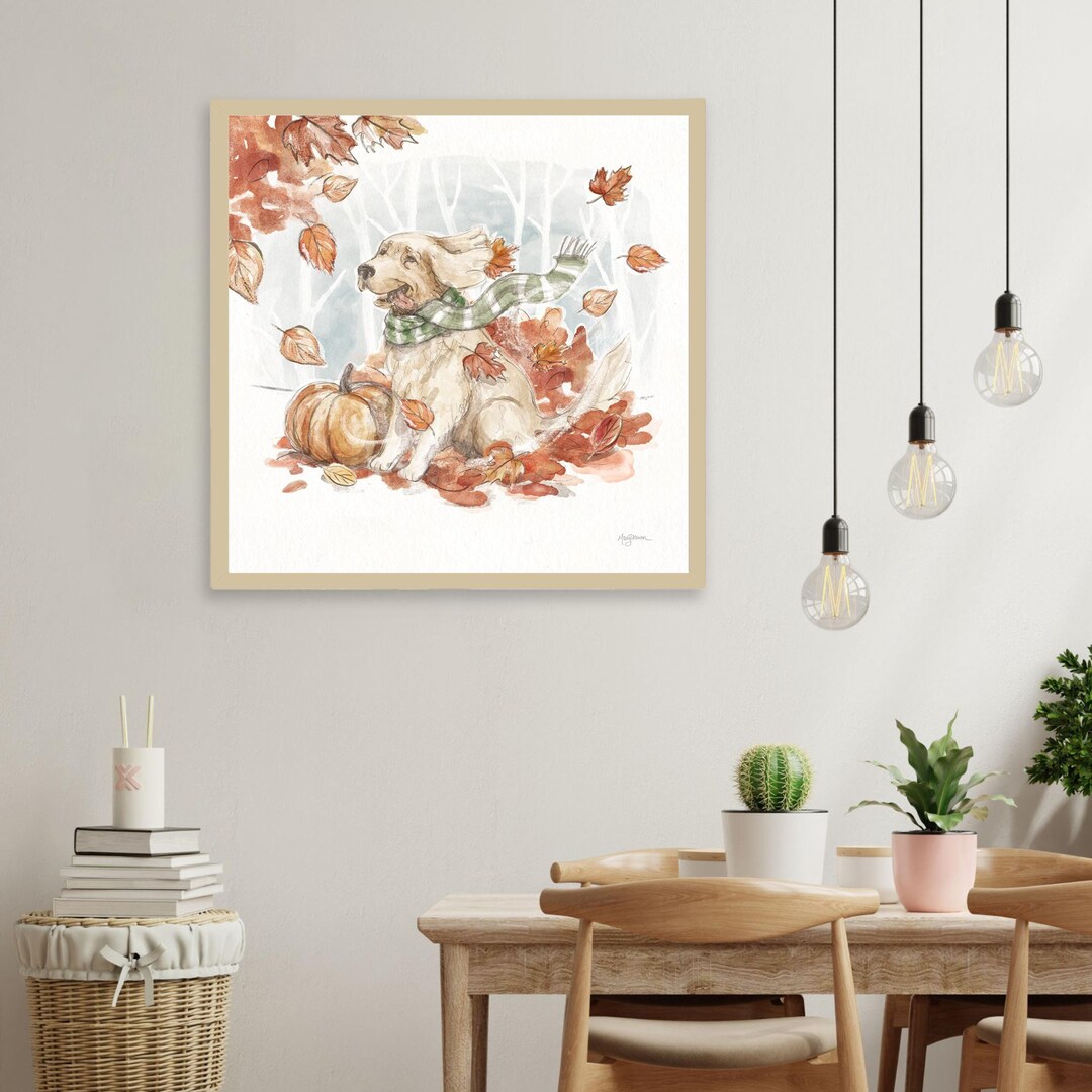 Golden Retriever Puppy Autumn Art Print: Farmhouse Fall Decor - Etsy