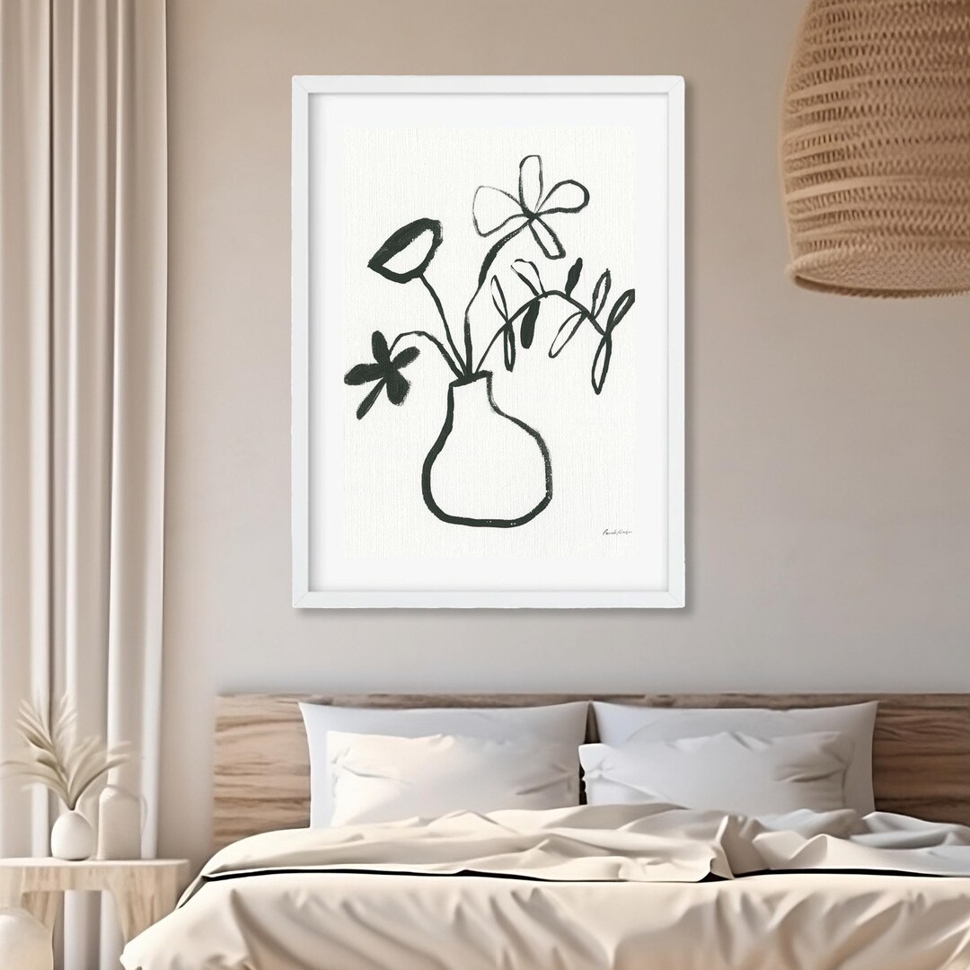 Floral Line Art Print: Black and White Botanical Vase, Minimalist Wall ...