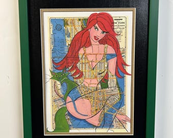 Señal de tránsito y número de casa de Nueva York [Litografía enmarcada] (14 x 18)