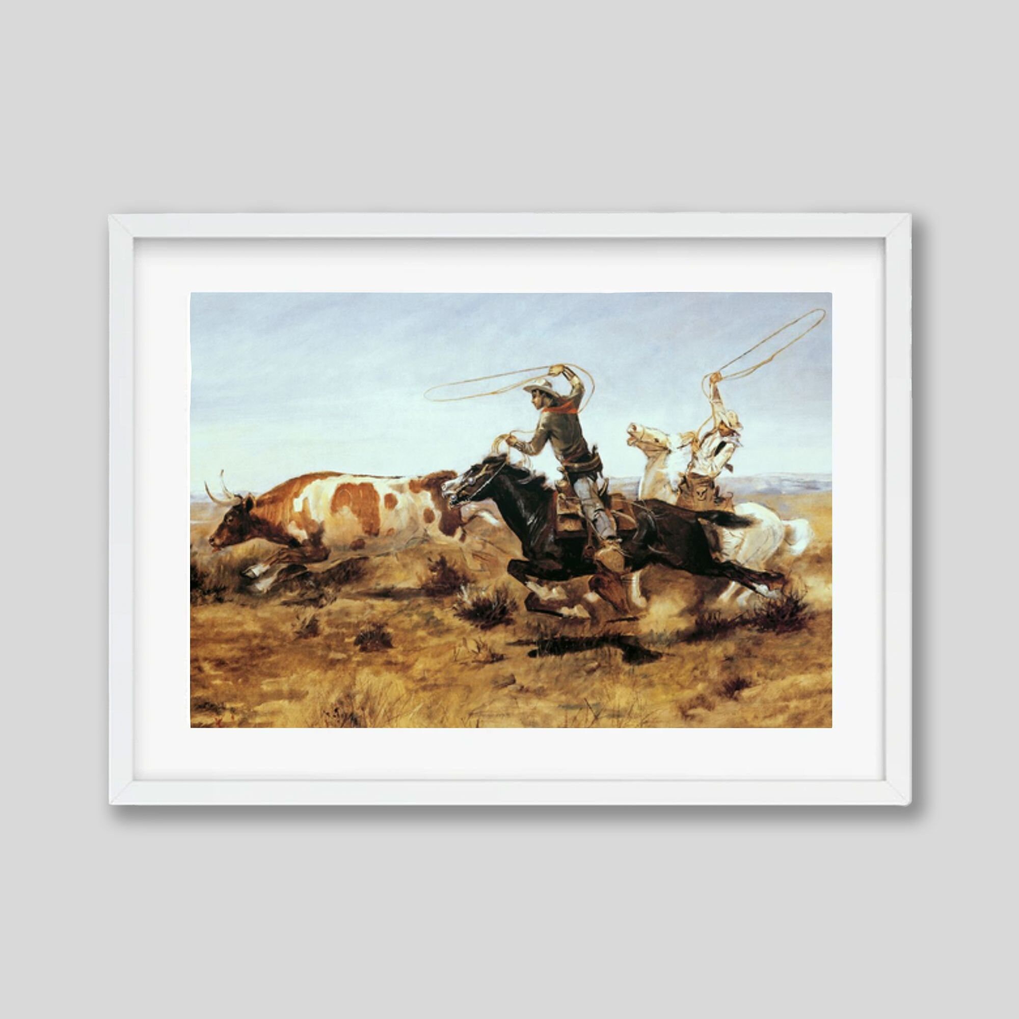Cowboy Roping Line Work Cowboys Roping a Steer Western Style Painting, American Old West Art ...