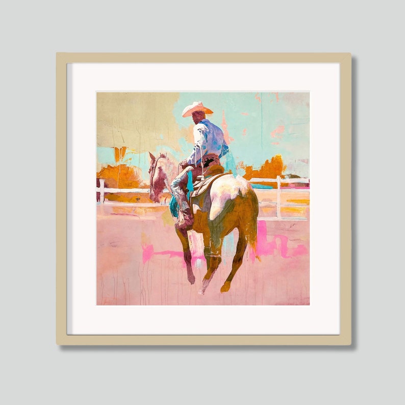 American Cowboy Horse Riding Modern Western Abstract Painting Print ...