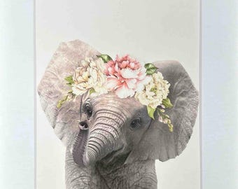 Bebé elefante floral (8x10)