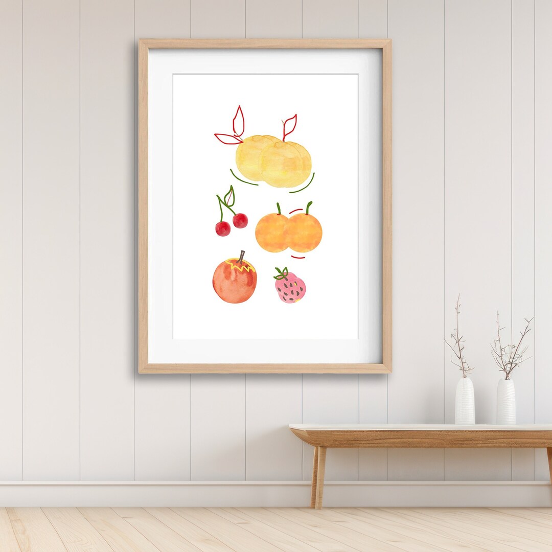 View of Fruit Fiesta Print: Minimalist Kitchen Wall Art - Etsy