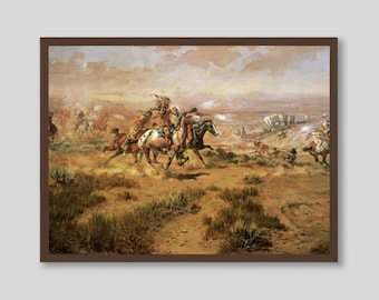 Charles M Russell Painting: Native Americans on Horses, Old West Art Print