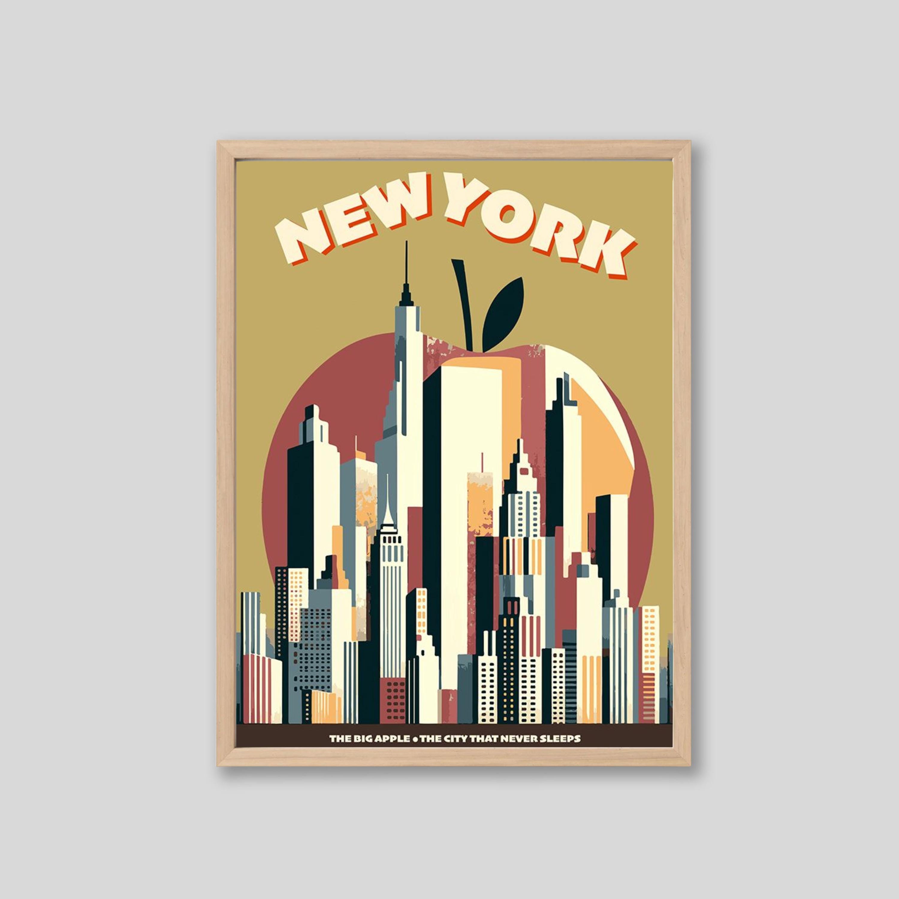 NYC Skyline Poster: Retro Geometric New York City Wall Art - Etsy