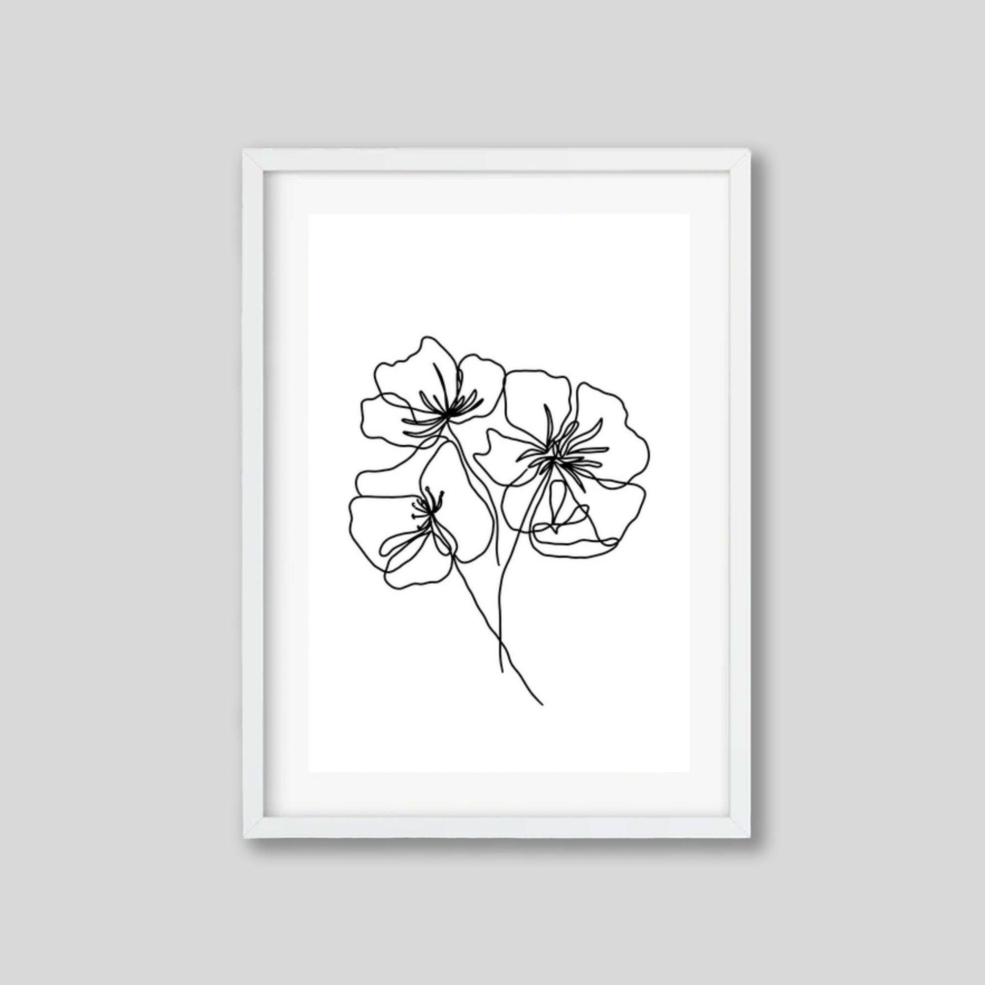 Black and White Flower Art Print Black Flower Line Drawing Etsy