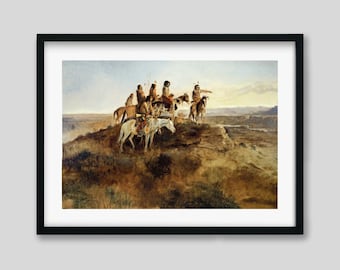 Native Americans on Horses Art Print: Rustic Cabin Wall Decor