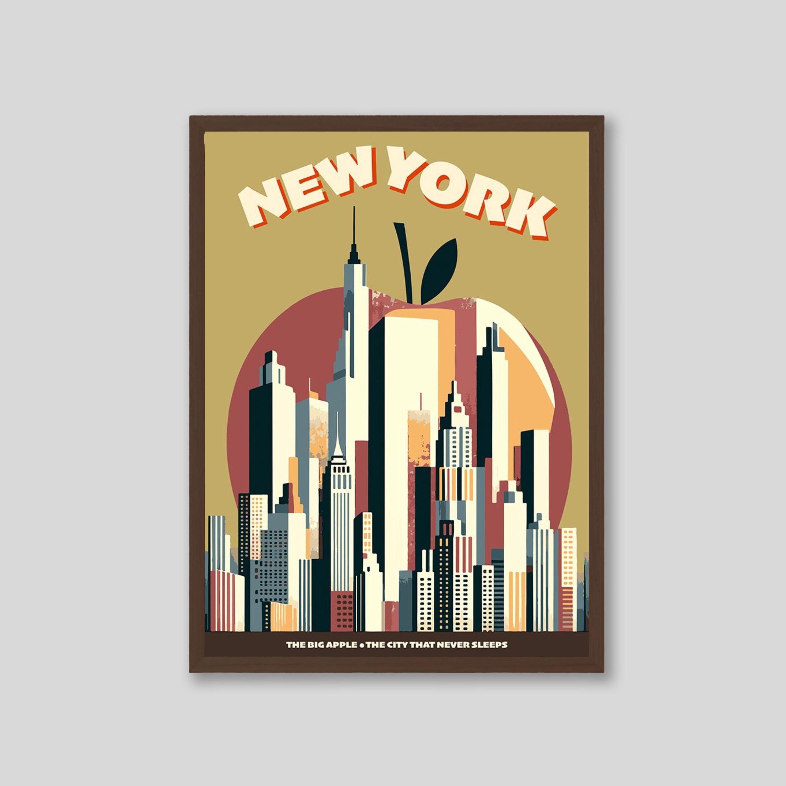 NYC Skyline Poster: Retro Geometric New York City Wall Art - Etsy
