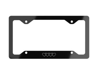 Black Audi Inspired License Plate Frame, White Hearts, Four Rings Four Hearts Car Metal License Plate Frame for Audi Lovers