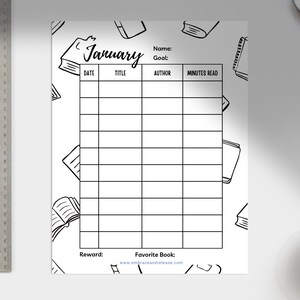Kid's 12 Month Reading Log | Digital Download - Etsy