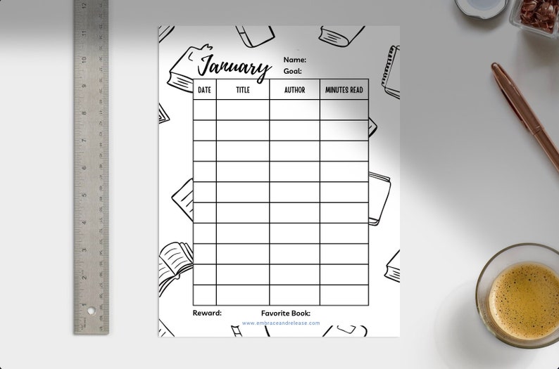 Kid's 12 Month Reading Log | Digital Download - Etsy