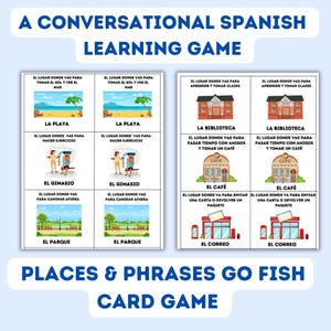 Spanisches Konversationsspiel | Go Fisch Karten | Orte der Gemeinschaft | Üben Sie Gemeinsame Nützliche Sätze | Spanisch Lehrmittel