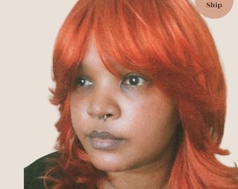 Parrucca liscia con taglio a lupo: stile rocker audace, capelli rossi, 18"