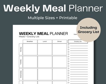 Weekly Meal Planner Grocery List Printable Shopping List - Etsy