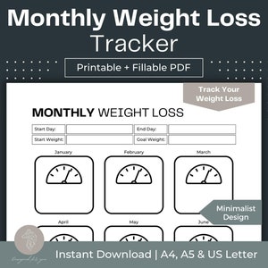 Monthly Weight Loss Tracker Printable, Fillable PDF (A4, A5, Letter)