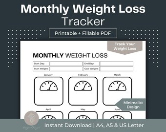 Monthly Weight Loss Tracker Printable, Fillable PDF (A4, A5, Letter)