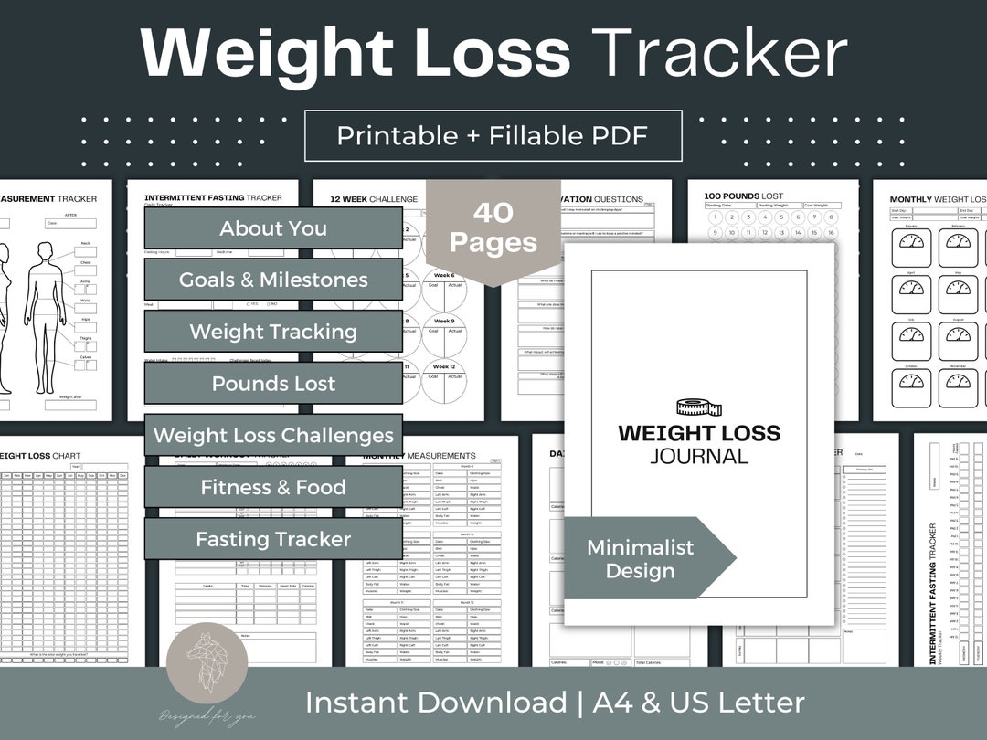Weight Loss Tracker Printable, Meal & Fitness Planner (fillable PDF) - Etsy
