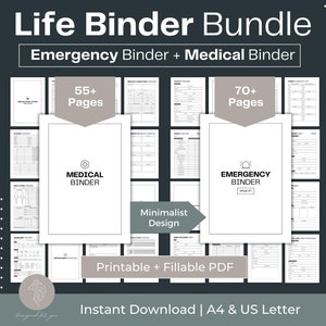 Life Binder Bundle Notfallmappe Druckbare Medizinische Sammelmappe Ausfüllbare PDF Haushaltsorganisation Digital im Notfallmappe