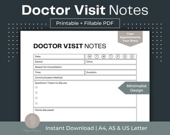 Doctor Visit Notes Printable, Fillable PDF: Medical Appointment Log