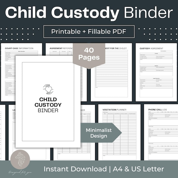 Printable Child Custody Binder Child Custody Planner Fillable PDF Co-Parenting Planner Digital Child Custody Journal Custody Documentation