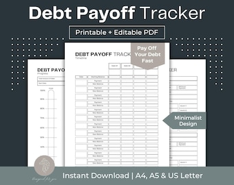 Debt Payoff Tracker Printable, Fillable PDF (A4, A5, Letter)
