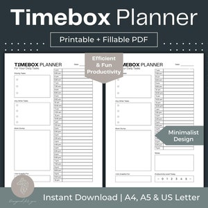 Timebox Planner Printable Time Management Fillable PDF To Do List Template Daily Checklist Time Sheet Time Block Schedule Timeblock
