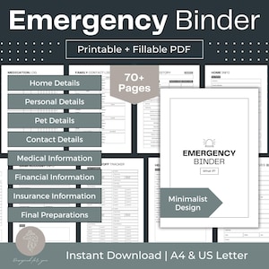 Emergency Binder Printable Fillable PDF Household Organization Binder In Case of Emergency Binder What If Planner Digital Medical Planner