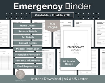 Emergency Binder Printable Fillable PDF Household Organization Binder In Case of Emergency Binder What If Planner Digital Medical Planner