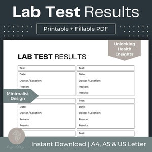 Labortest Ergebnisse druckbar für Ihre medizinische Mappe ausfüllbare PDF Laborarbeit Tracker Blut Arbeit Log Digitale medizinische Test Aufzeichnung Gesundheitsplaner