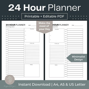 24 Hour Planner Printable | Hourly Schedule, Priorities (PDF) - Etsy