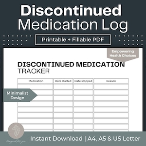 &quot;Eingestelltes Medikationsbuch Druckbarer Medikations-Tracker Ausfüllbarer PDF-Tracker für chronische Krankheiten
