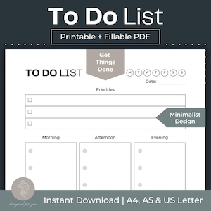 To Do List Printable Daily Planner Fillable PDF To Do Checklist Digital Daily To Do List Minimal To Do List Productivity Template To-Do List